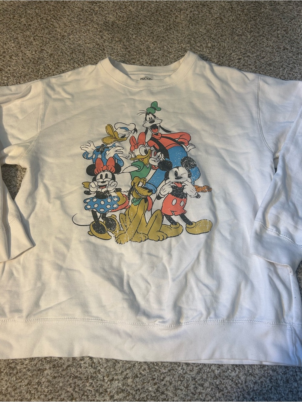 Disney White Graphic Crewneck Sweatshirt with Mickey & Friends